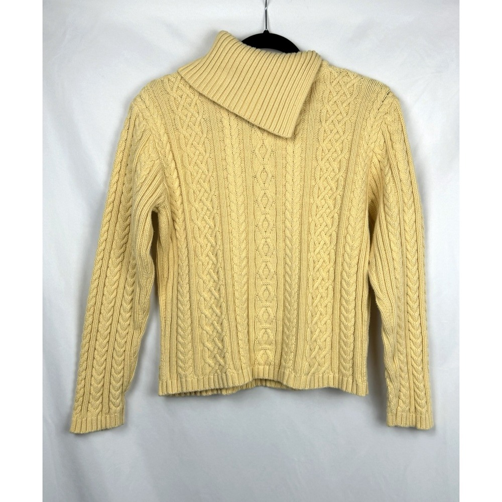 Vintage Wainscott Cable Knit Turtleneck Sweater Yellow Lg Cotton Chunky Preppy